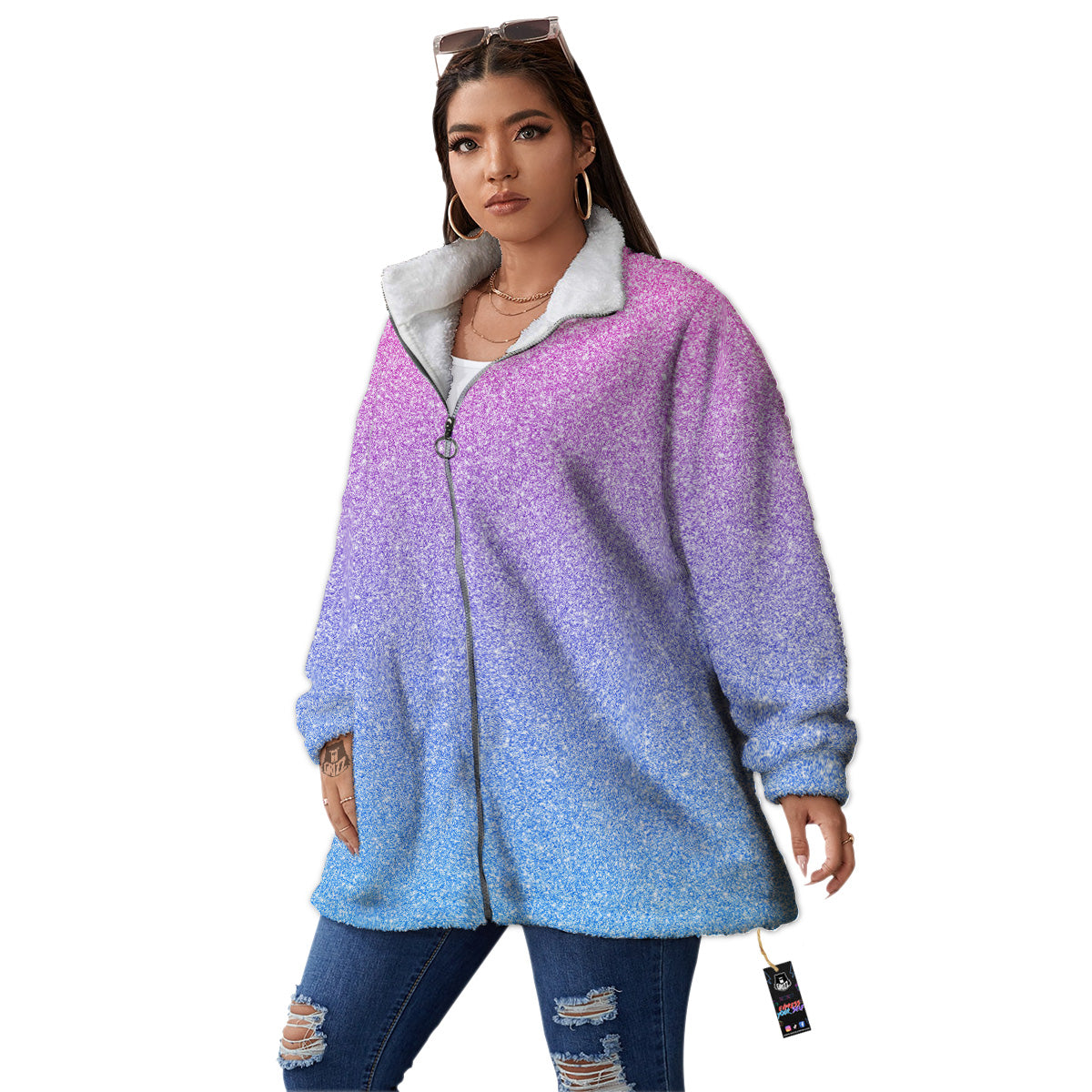 Glitter Artwork Pastel Print Pattern Women's Sherpa Jacket-grizzshop