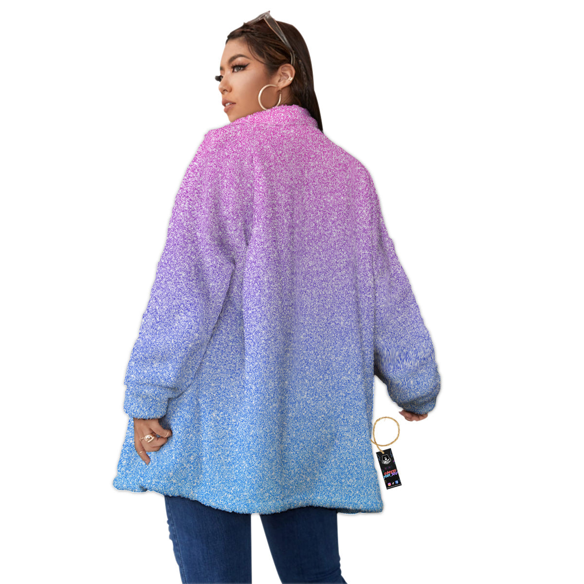 Glitter Artwork Pastel Print Pattern Women's Sherpa Jacket-grizzshop