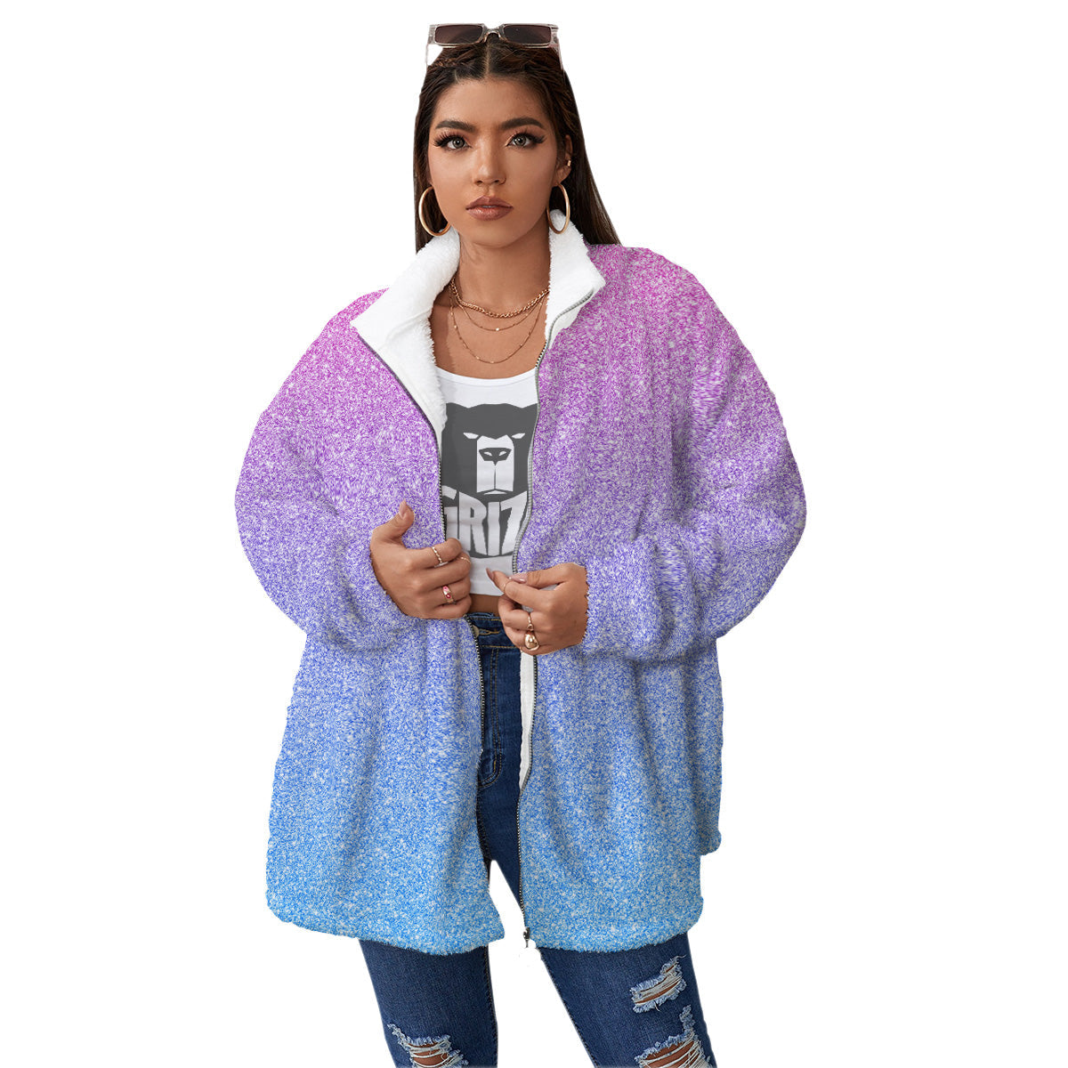 Glitter Artwork Pastel Print Pattern Women's Sherpa Jacket-grizzshop