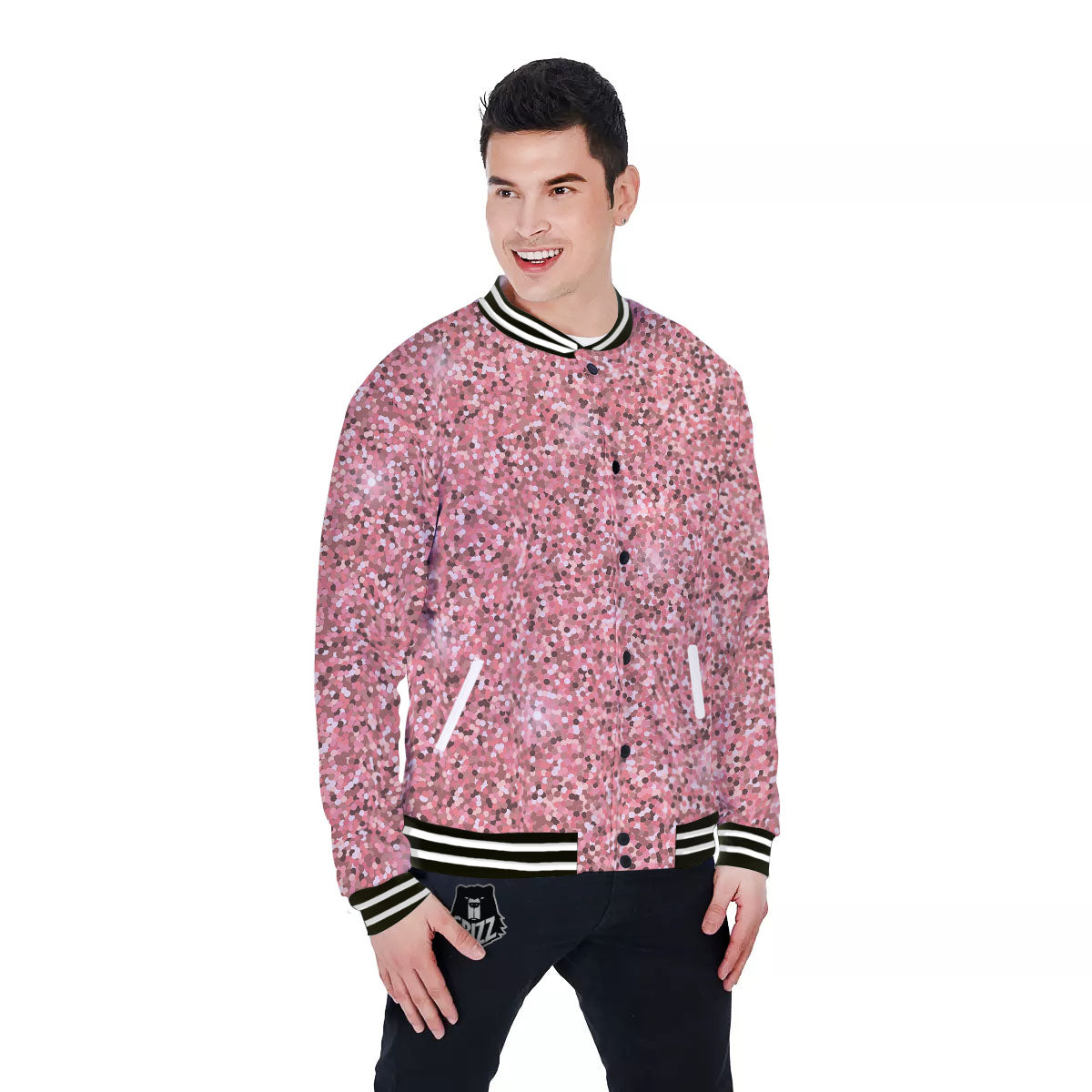 Glitter Artwork Pink Print Baseball Jacket-grizzshop