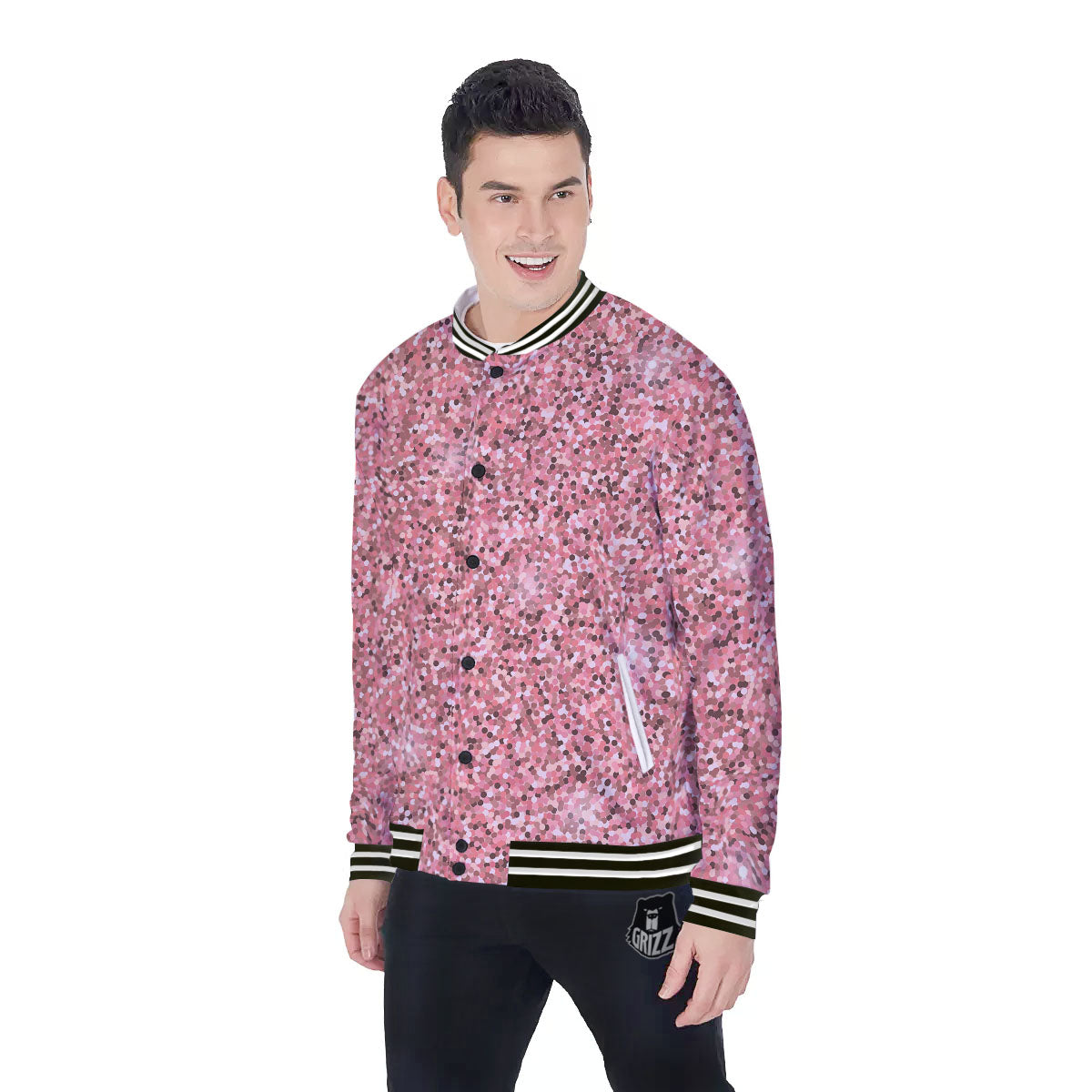 Glitter Artwork Pink Print Baseball Jacket-grizzshop