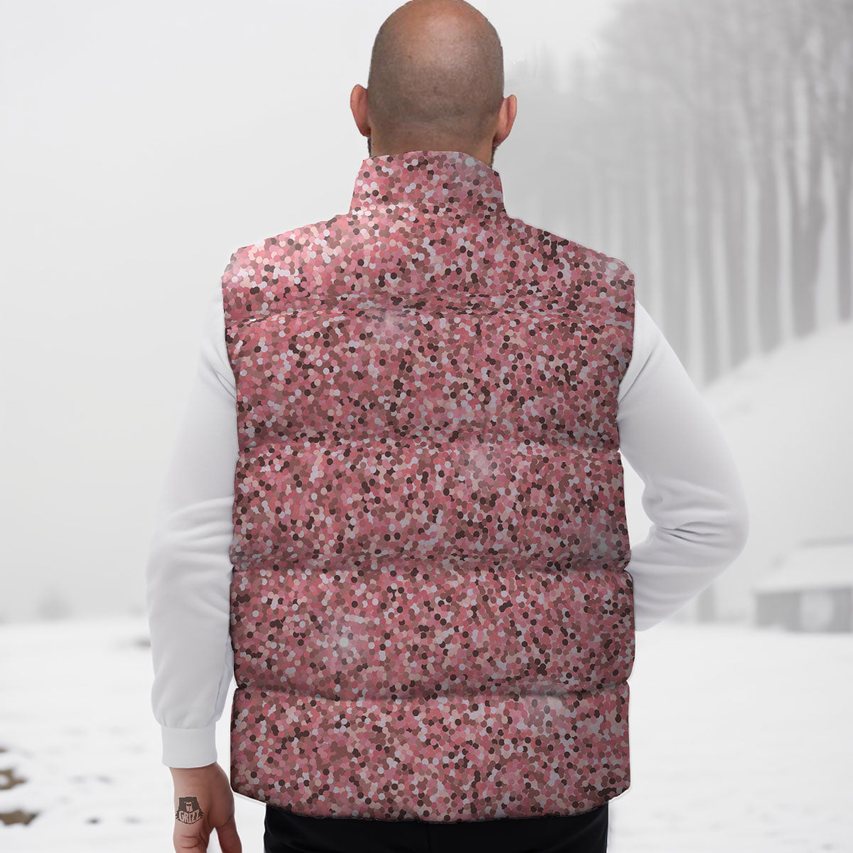 Glitter Artwork Pink Print Down Vest