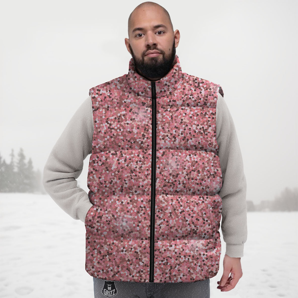 Glitter Artwork Pink Print Down Vest