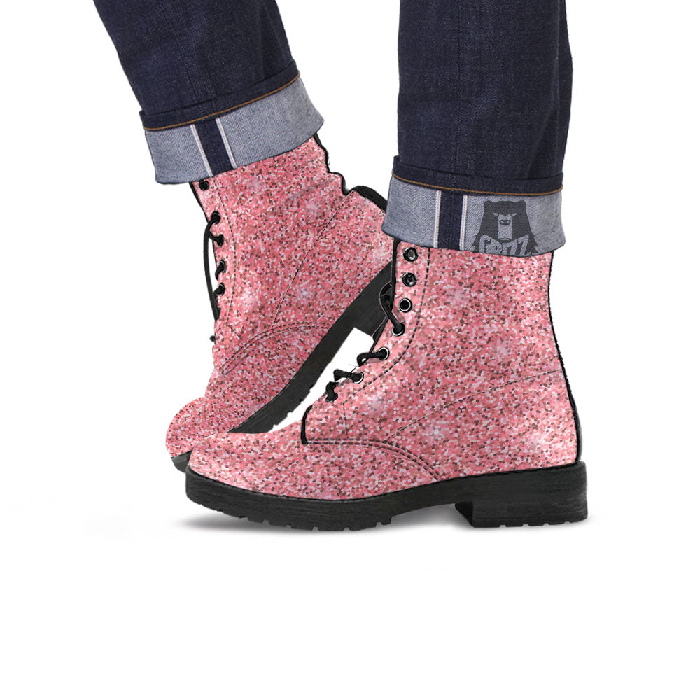 Glitter Artwork Pink Print Leather Boots-grizzshop