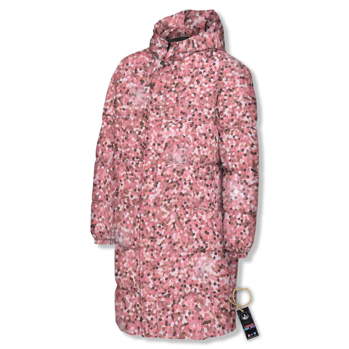 Glitter Artwork Pink Print Long Down Jacket-grizzshop