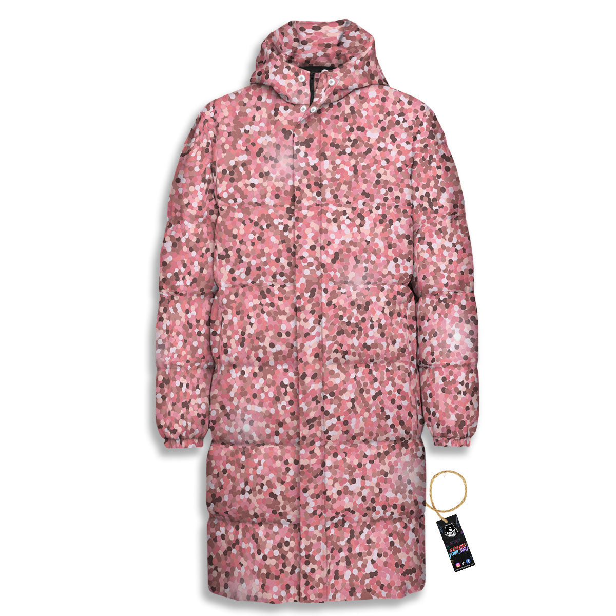 Glitter Artwork Pink Print Long Down Jacket-grizzshop
