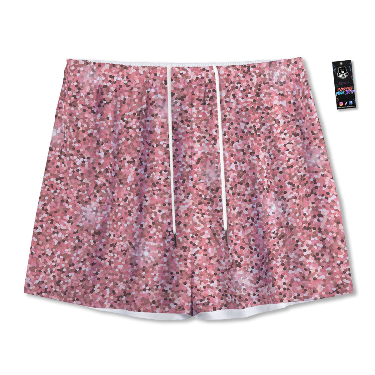 Glitter Artwork Pink Print Mesh Shorts