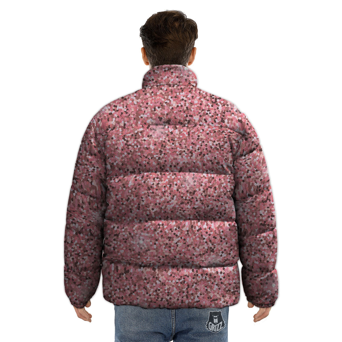 Glitter Artwork Pink Print Puffer Jacket-grizzshop