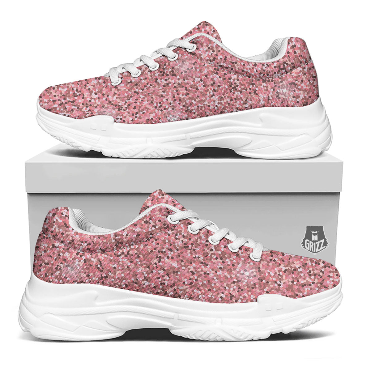 Glitter Artwork Pink Print White Chunky Shoes-grizzshop