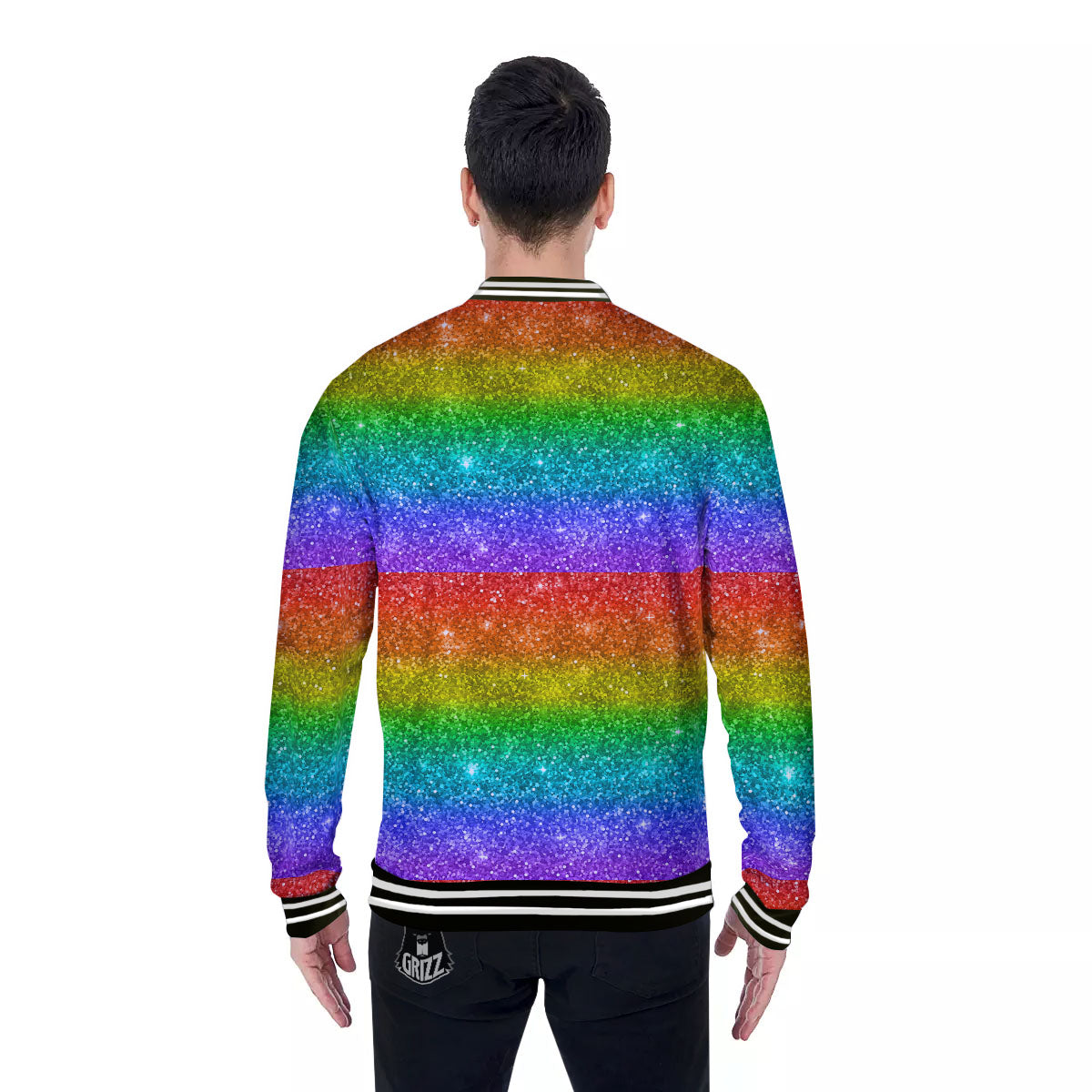 Glitter Rainbow Print Pattern Baseball Jacket-grizzshop
