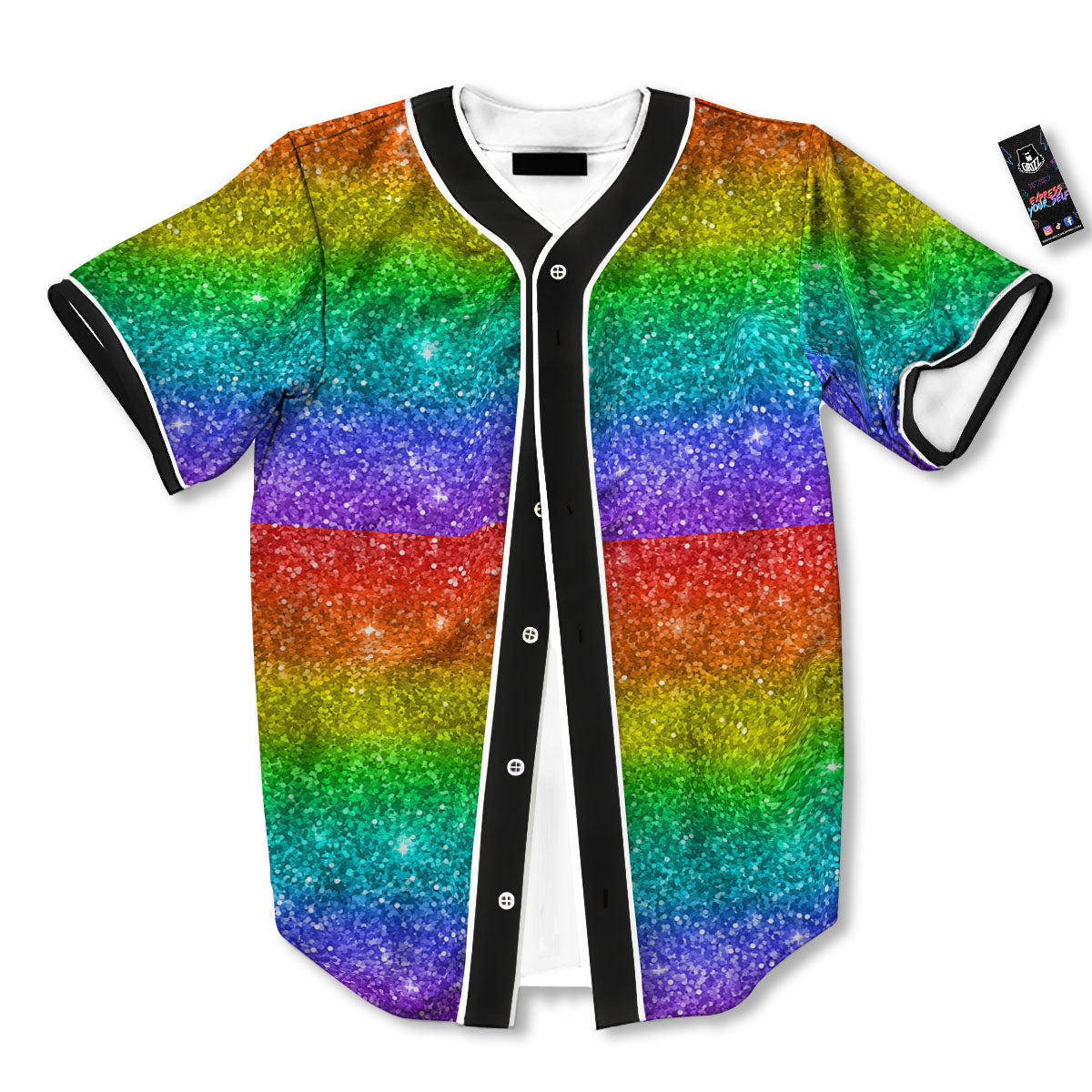 Glitter Rainbow Print Pattern Baseball Jersey-grizzshop