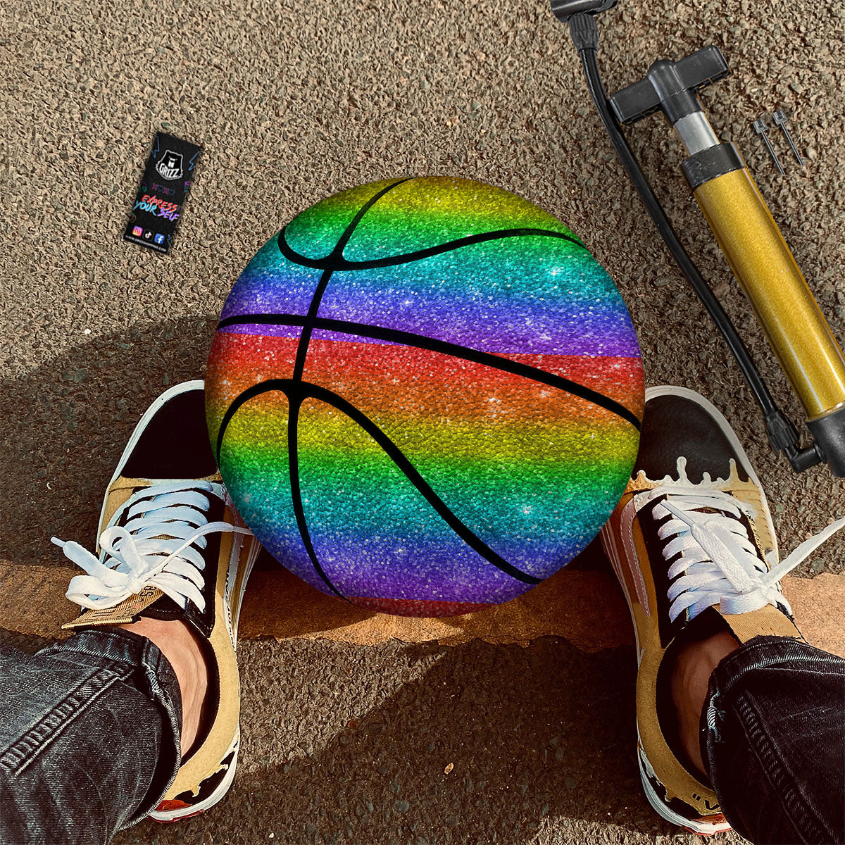 Glitter Rainbow Print Pattern Basketball-grizzshop