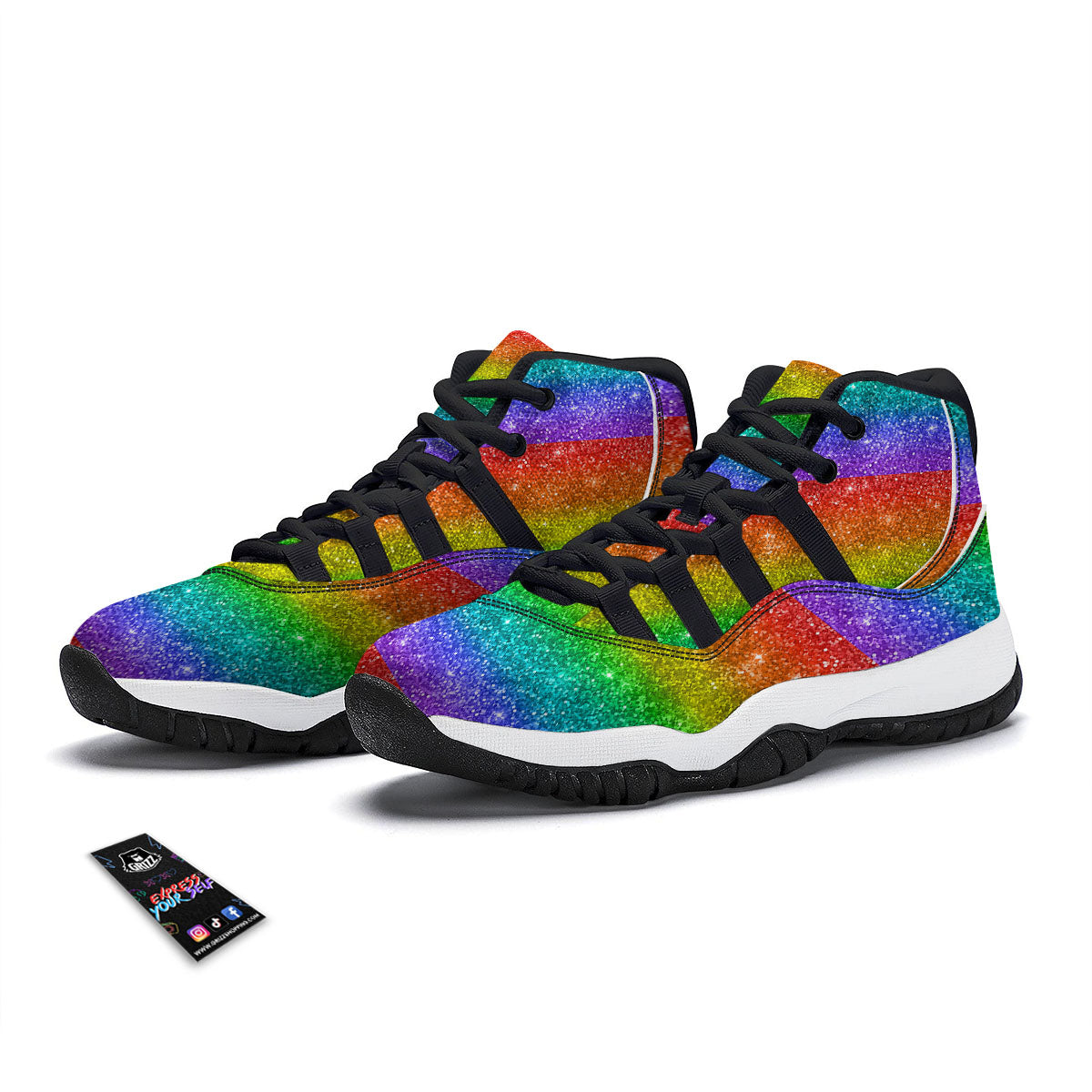 Glitter Rainbow Print Pattern Black Bball Shoes-grizzshop