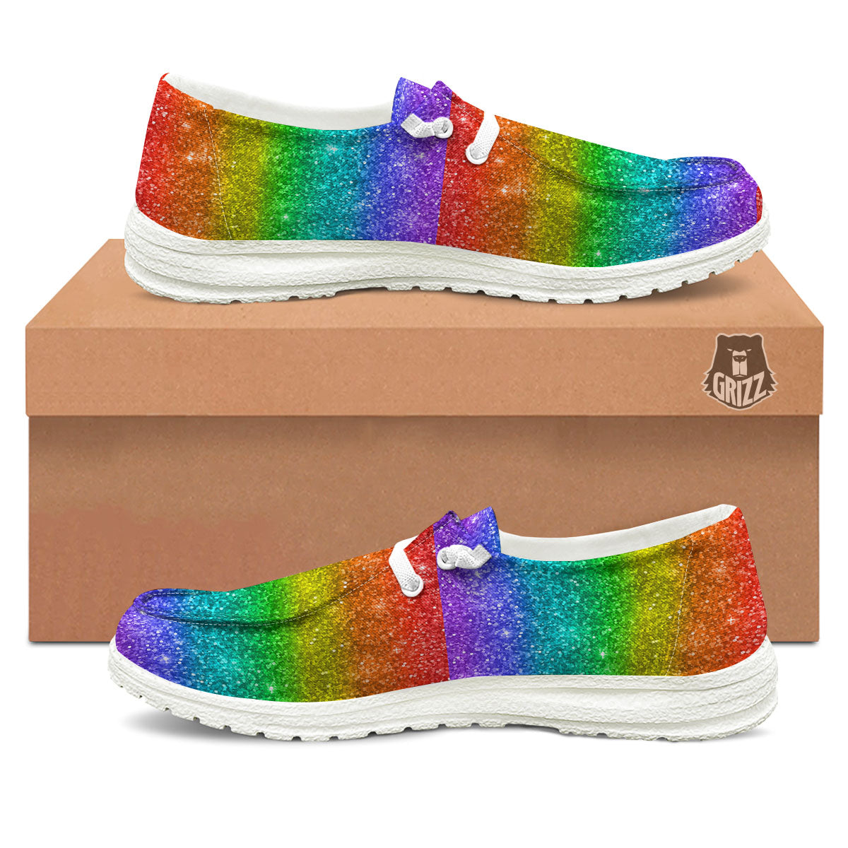 Glitter Rainbow Print Pattern Black Loafers-grizzshop