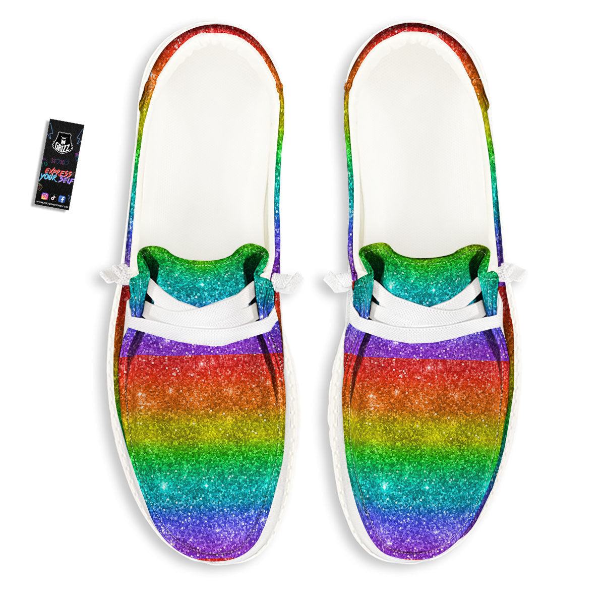 Glitter Rainbow Print Pattern Black Loafers-grizzshop