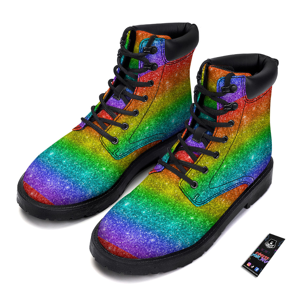Glitter Rainbow Print Pattern Boots-grizzshop