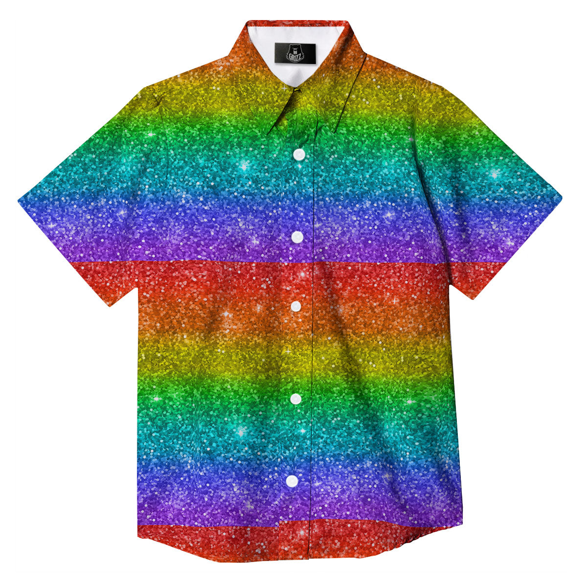 Glitter Rainbow Print Pattern Button Up Shirt-grizzshop