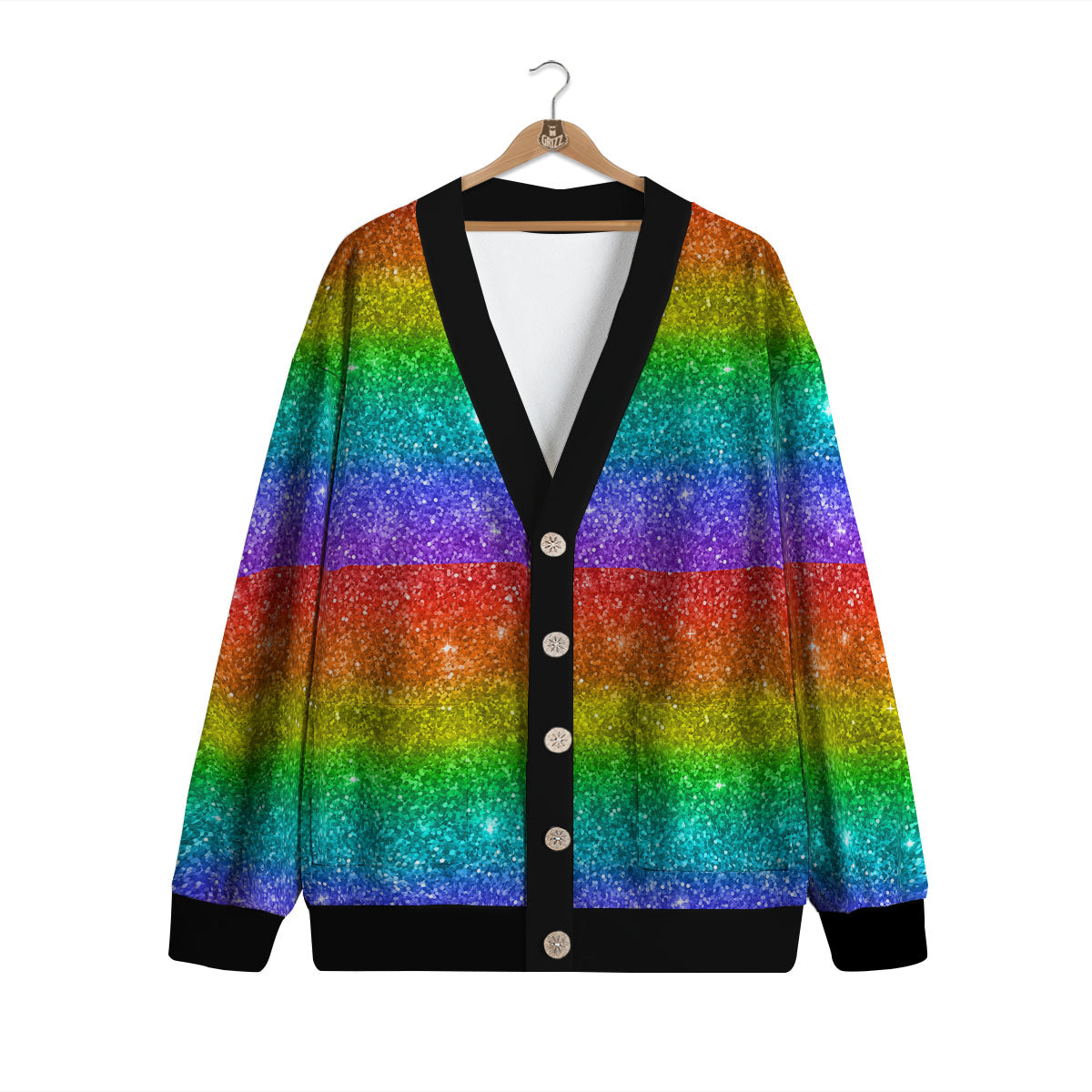 Glitter Rainbow Print Pattern Cardigan-grizzshop