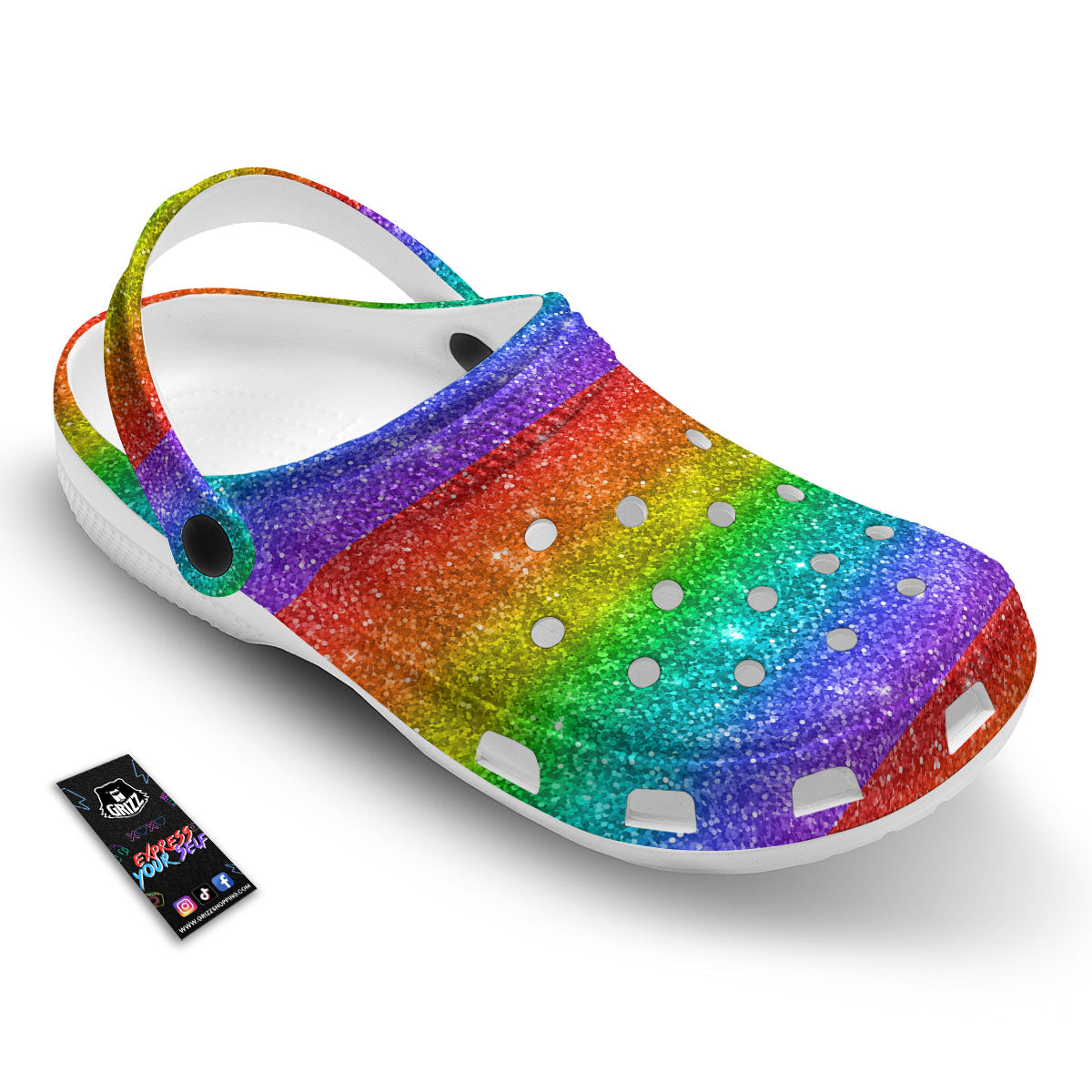 Glitter Rainbow Print Pattern Clog-grizzshop