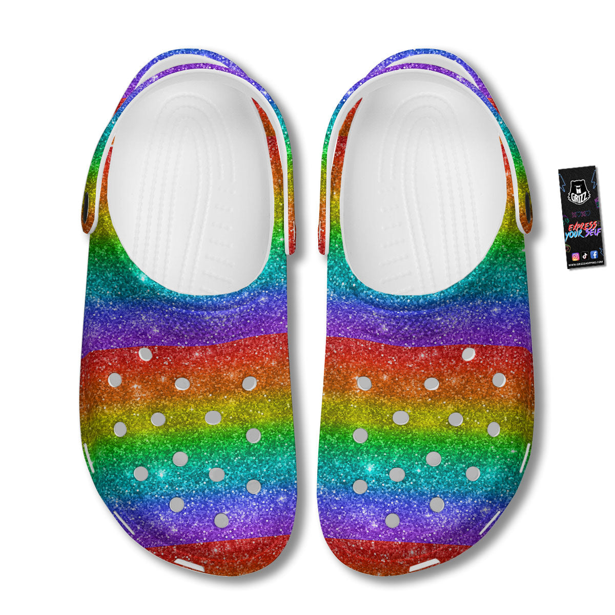 Glitter Rainbow Print Pattern Clog-grizzshop