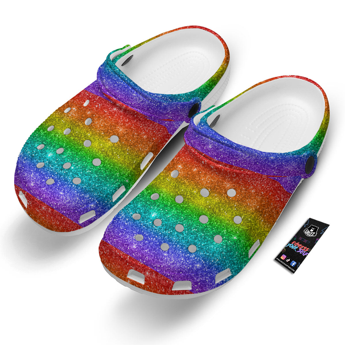 Glitter Rainbow Print Pattern Clog-grizzshop