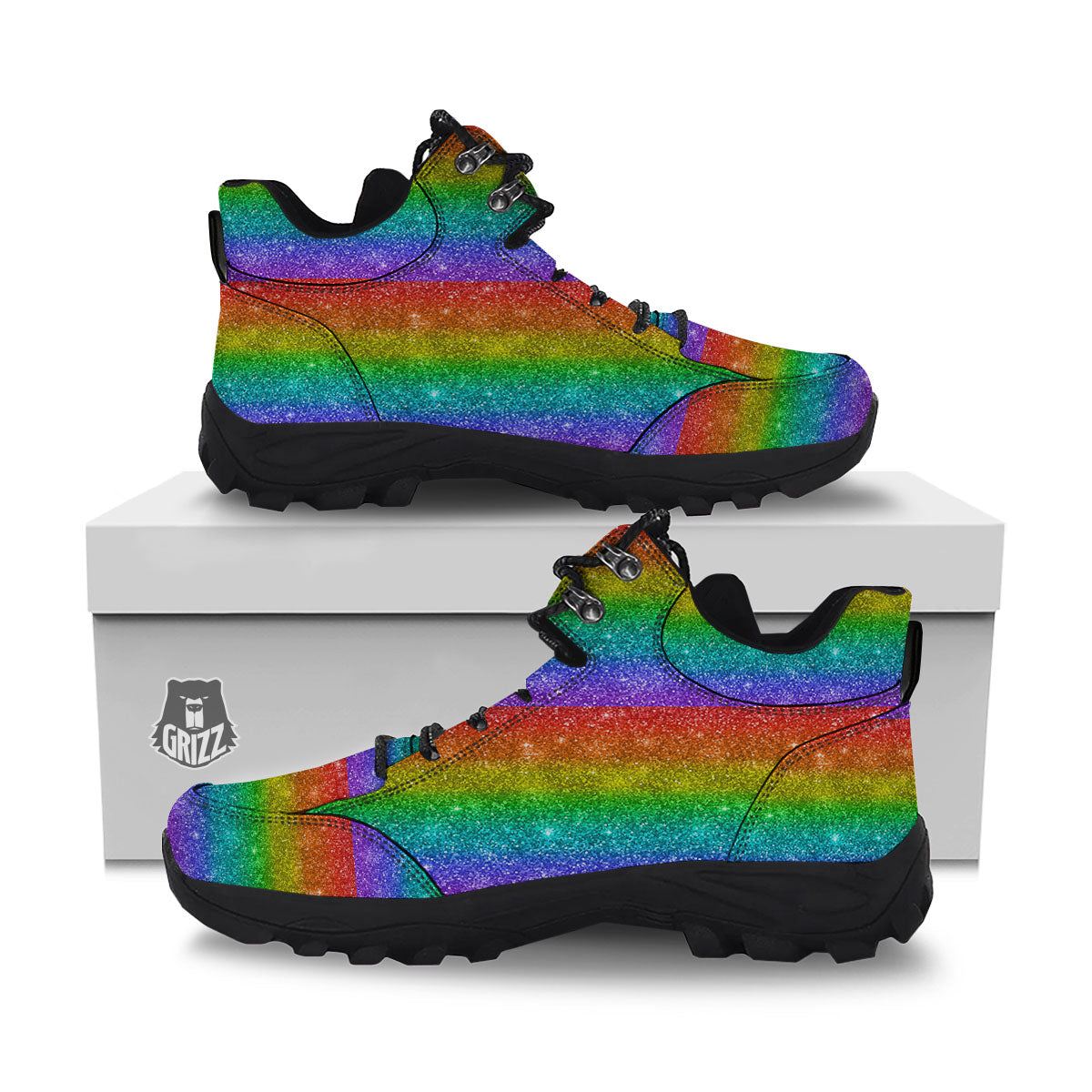 Glitter Rainbow Print Pattern Hiking Shoes-grizzshop