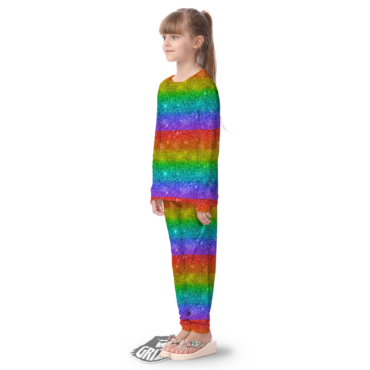 Glitter Rainbow Print Pattern Kid's Pajamas-grizzshop