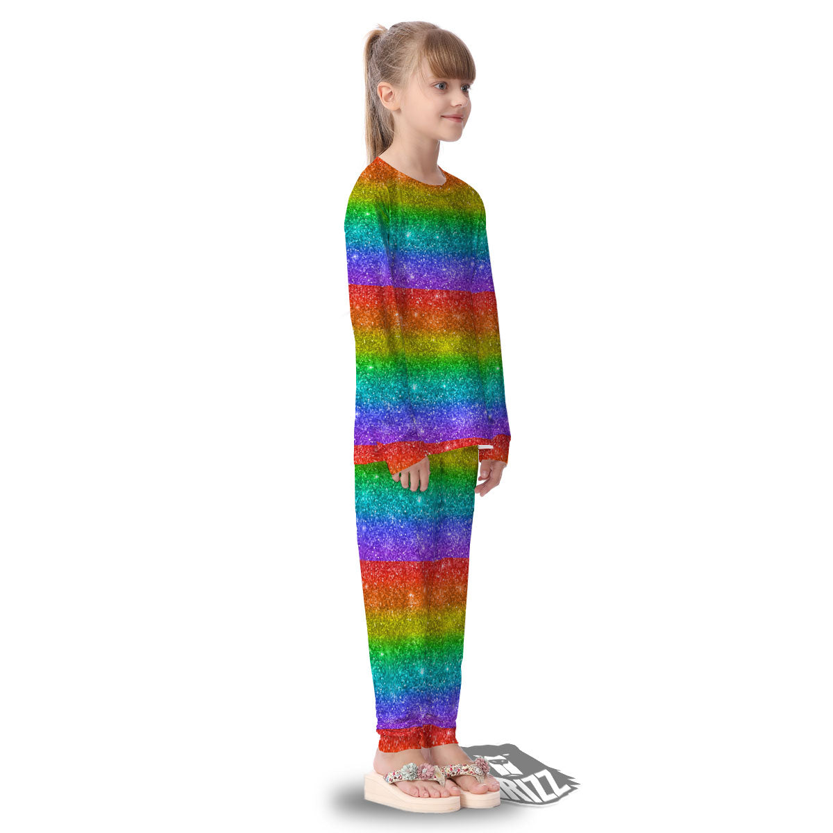 Glitter Rainbow Print Pattern Kid's Pajamas-grizzshop