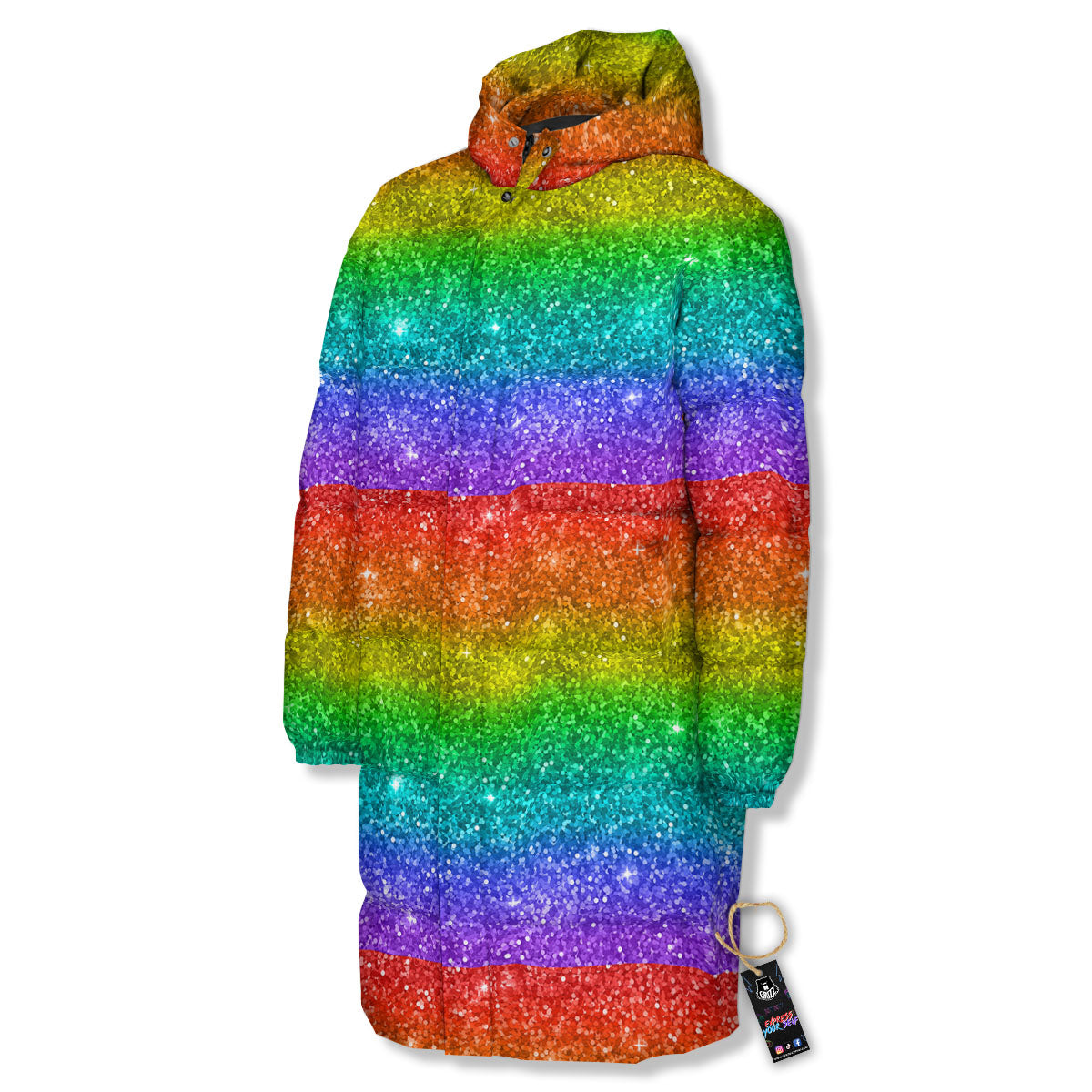 Glitter Rainbow Print Pattern Long Down Jacket-grizzshop