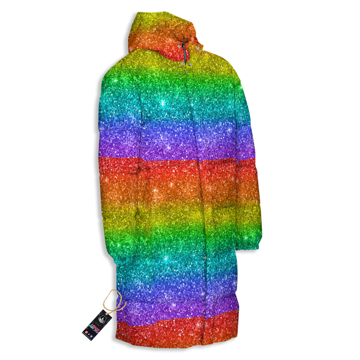 Glitter Rainbow Print Pattern Long Down Jacket-grizzshop