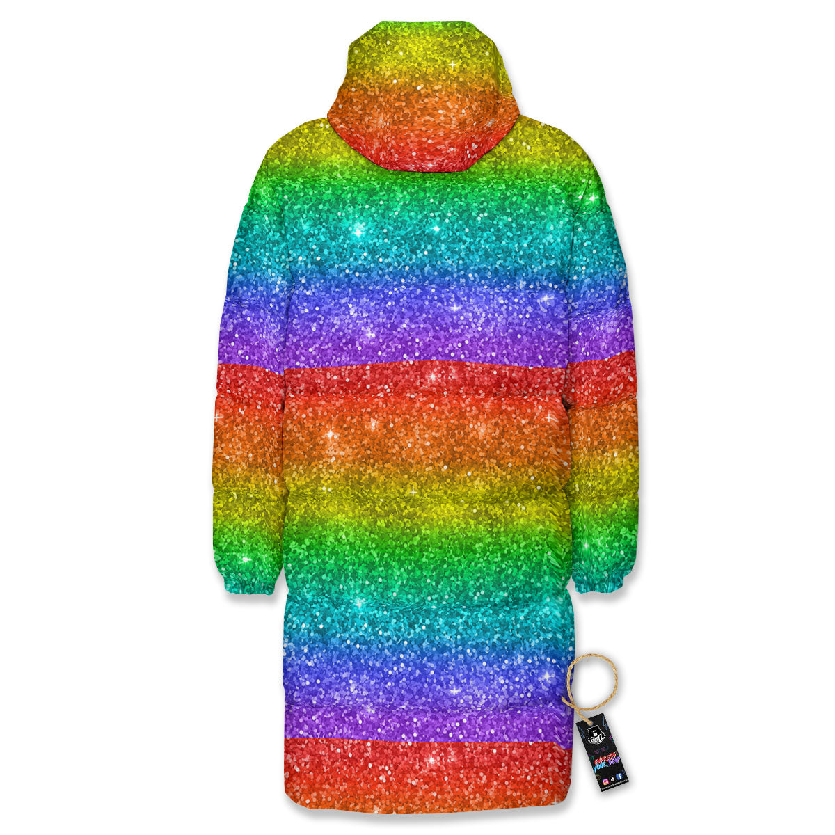 Glitter Rainbow Print Pattern Long Down Jacket-grizzshop