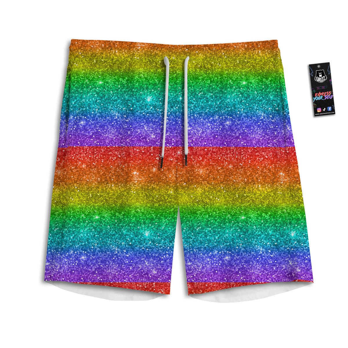 Glitter Rainbow Print Pattern Men's Athletic Shorts