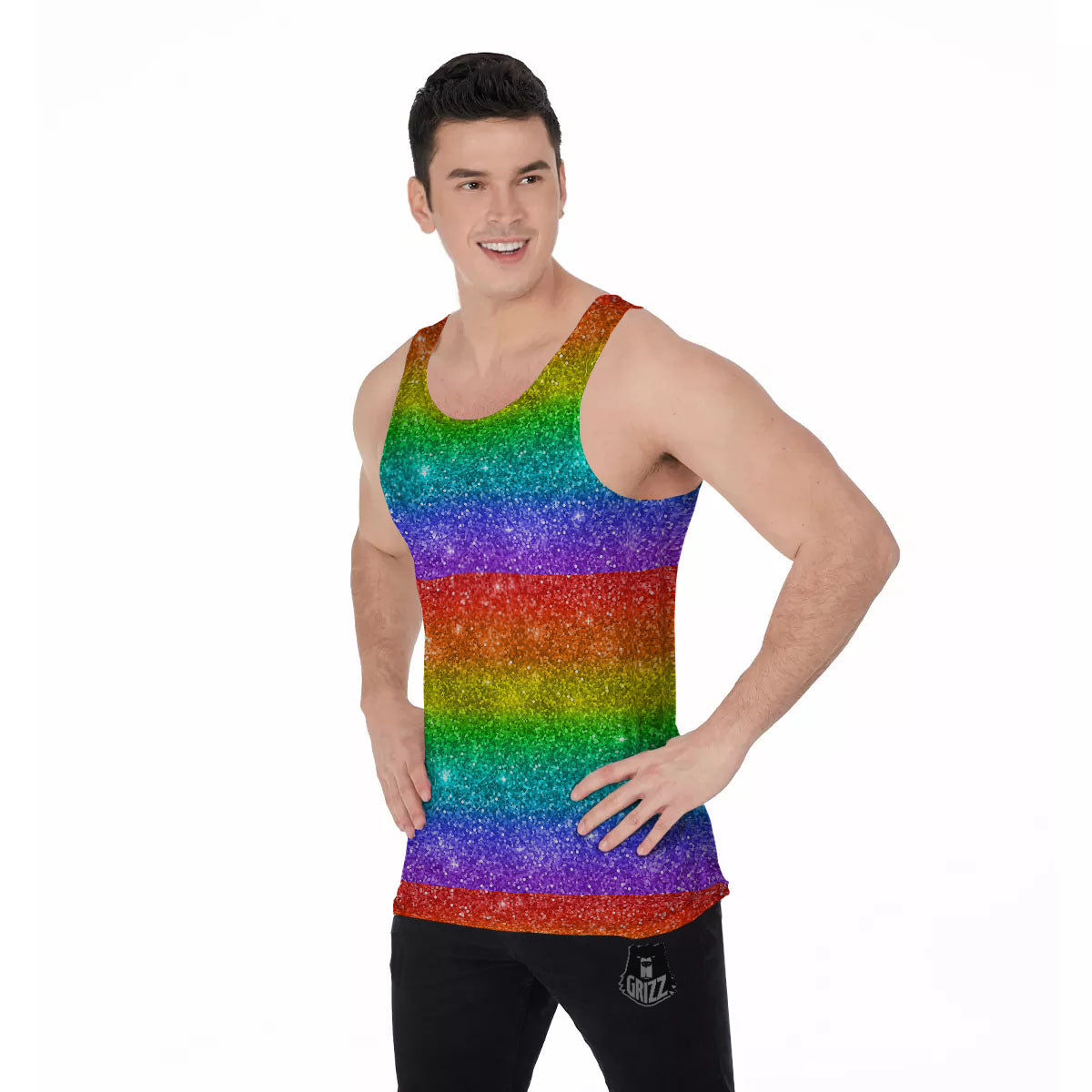 Glitter Rainbow Print Pattern Men's Tank Top-grizzshop