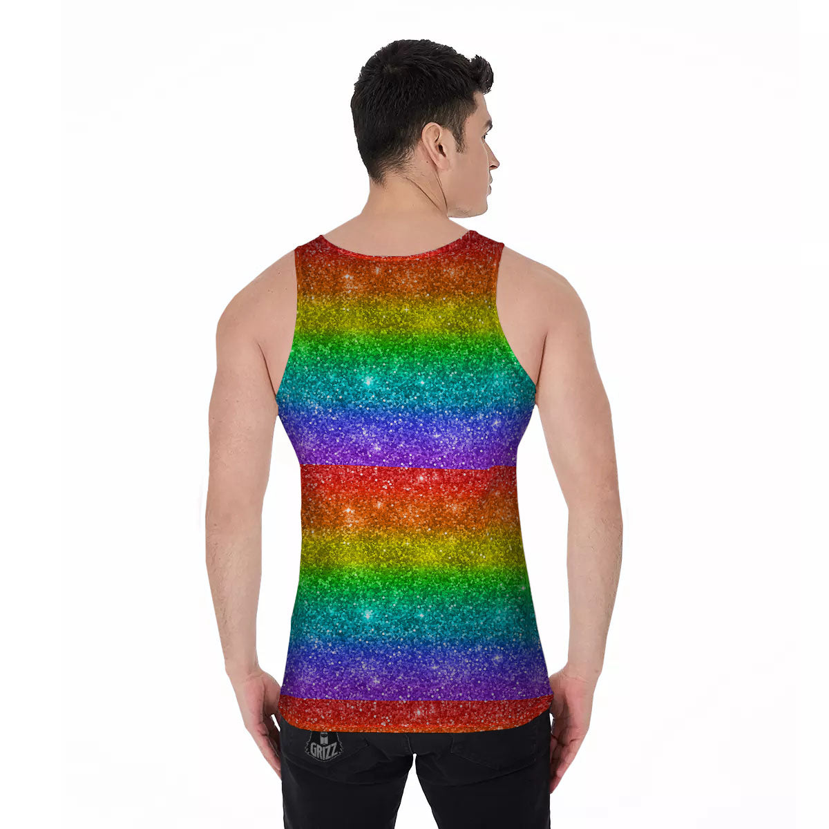 Glitter Rainbow Print Pattern Men's Tank Top-grizzshop