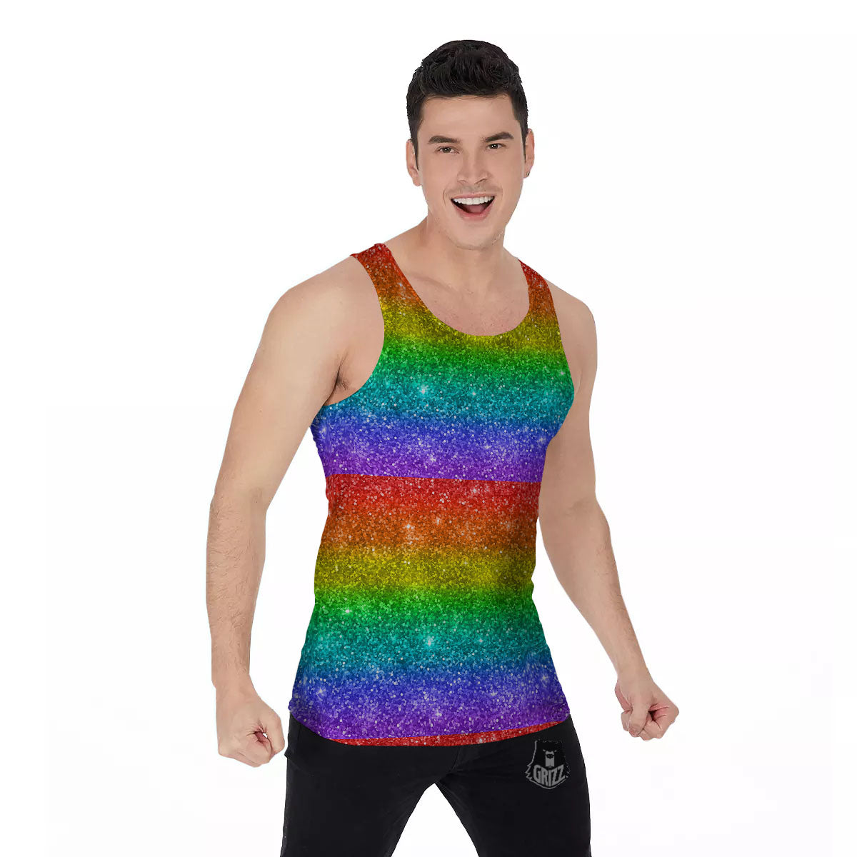 Glitter Rainbow Print Pattern Men's Tank Top-grizzshop