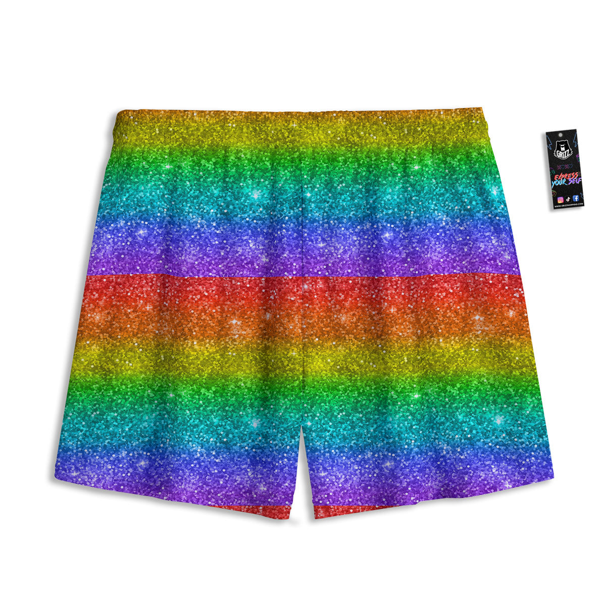 Glitter Rainbow Print Pattern Mesh Shorts