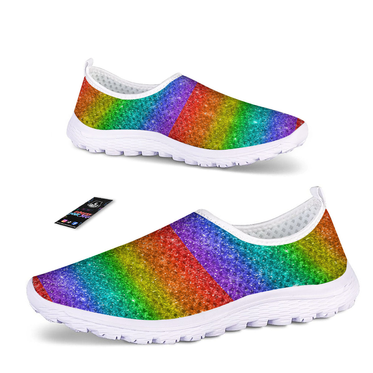 Glitter Rainbow Print Pattern Nurse Shoes-grizzshop
