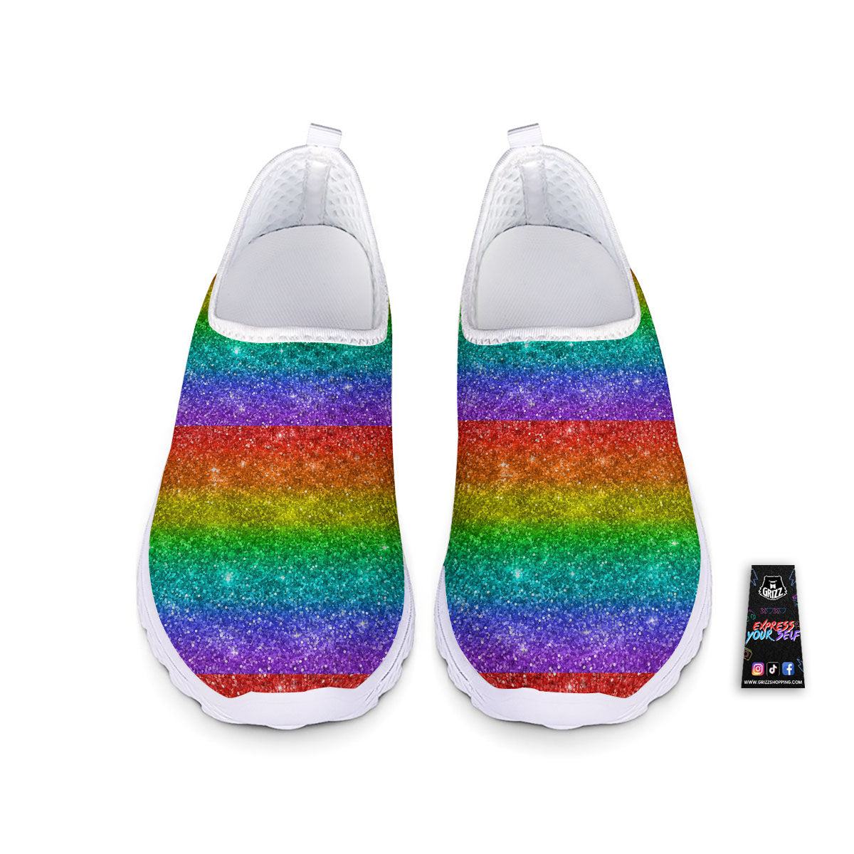 Glitter Rainbow Print Pattern Nurse Shoes-grizzshop