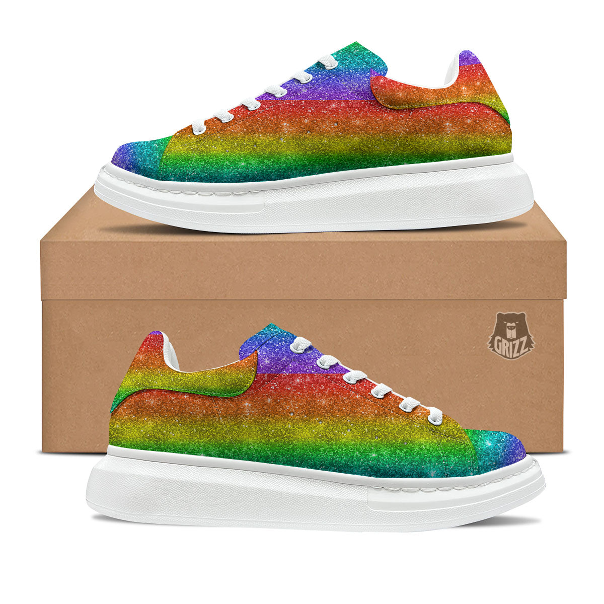 Glitter Rainbow Print Pattern Platform Shoes-grizzshop