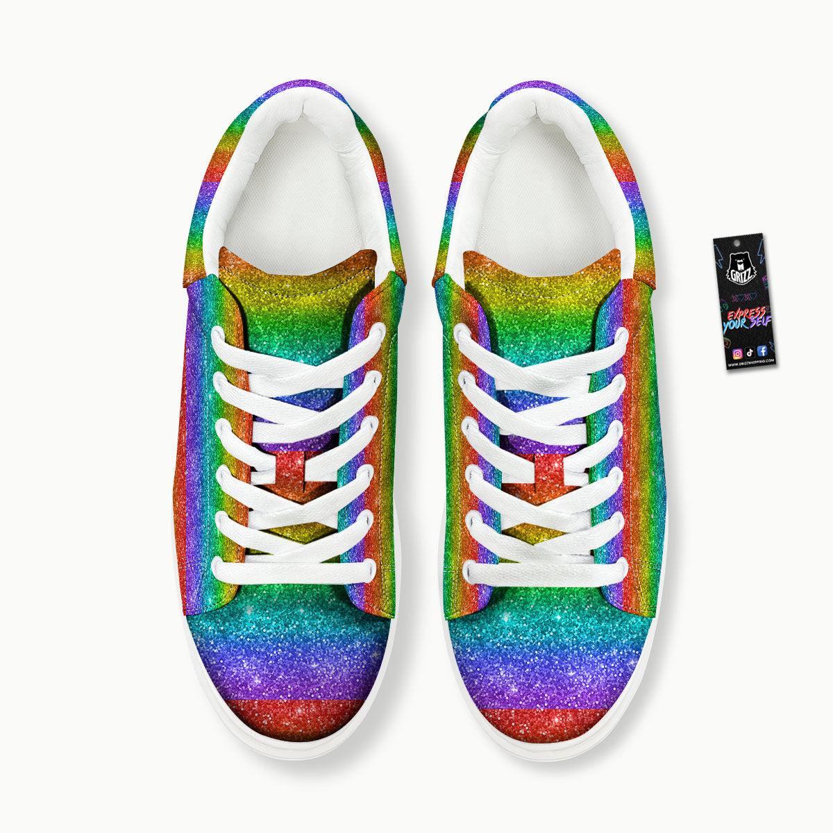 Glitter Rainbow Print Pattern Platform Shoes-grizzshop