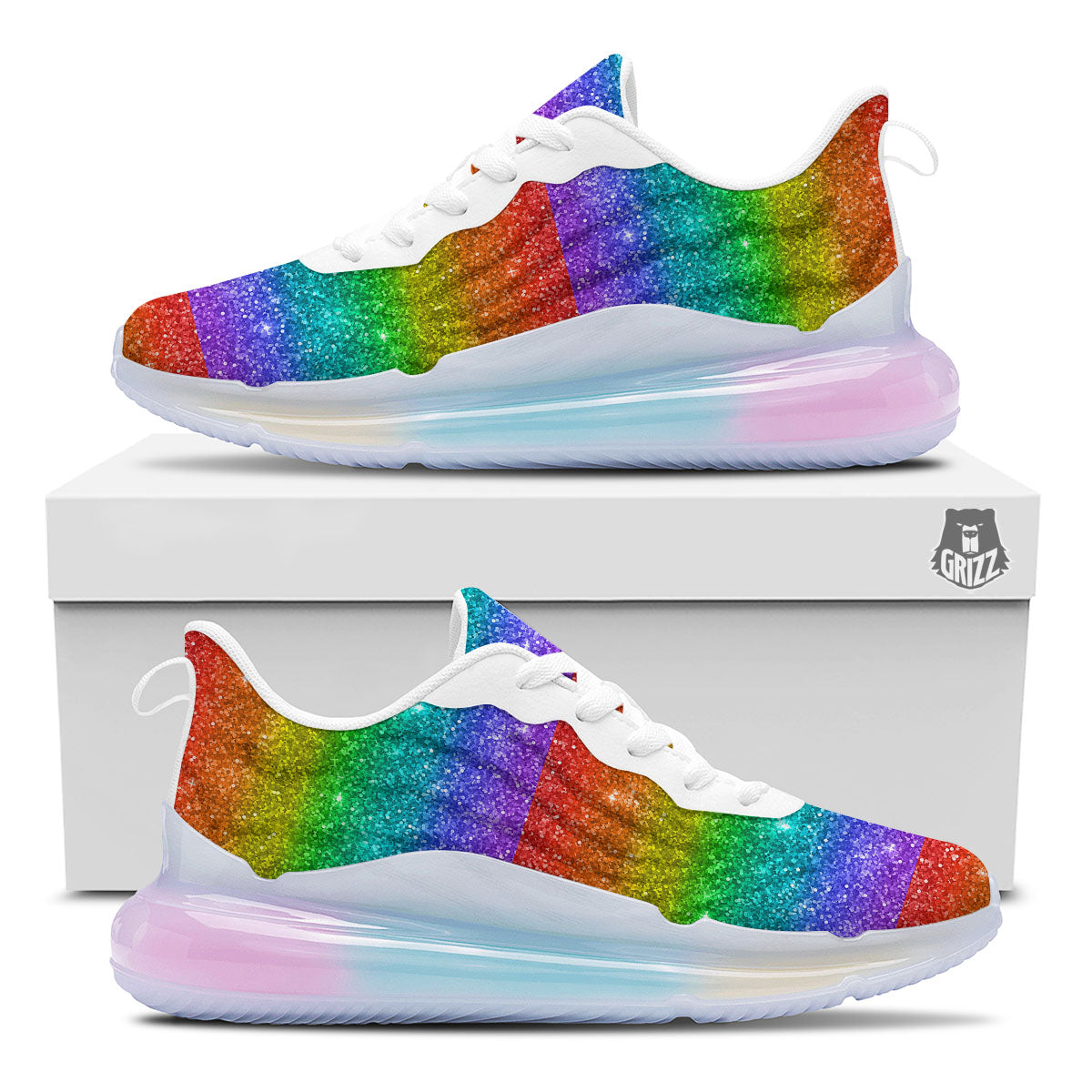 Glitter Rainbow Print Pattern Running Sneakers-grizzshop