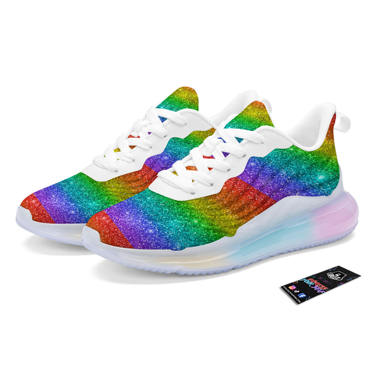 Glitter Rainbow Print Pattern Running Sneakers-grizzshop