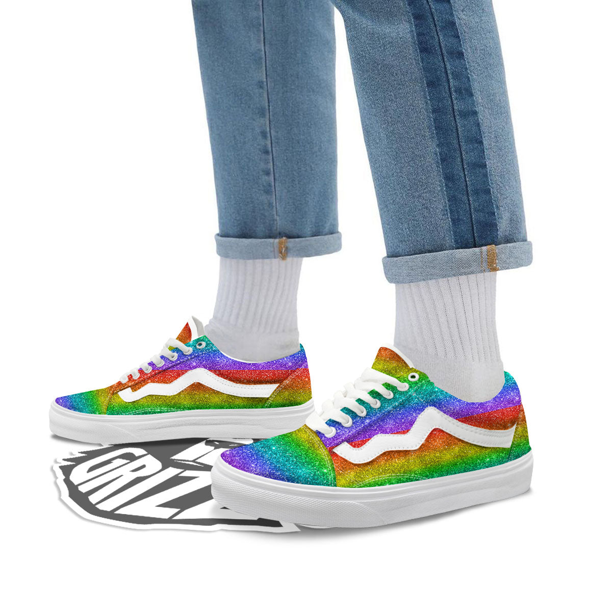 Glitter Rainbow Print Pattern Skate Shoes-grizzshop