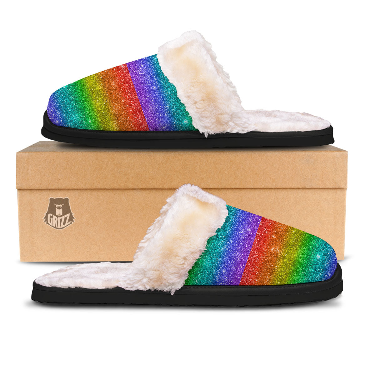 Glitter Rainbow Print Pattern Slippers-grizzshop