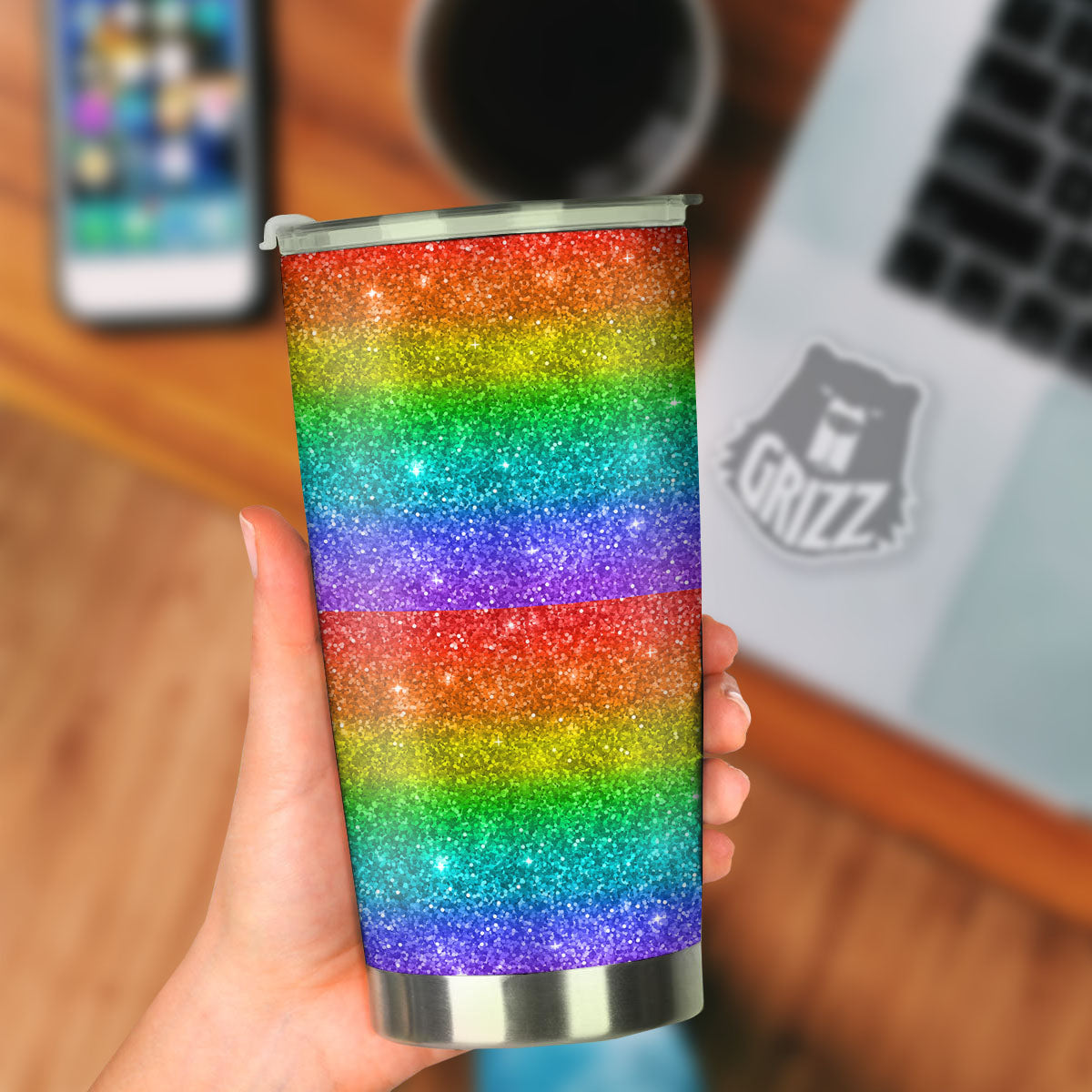 Glitter Rainbow Print Pattern Tumbler-grizzshop
