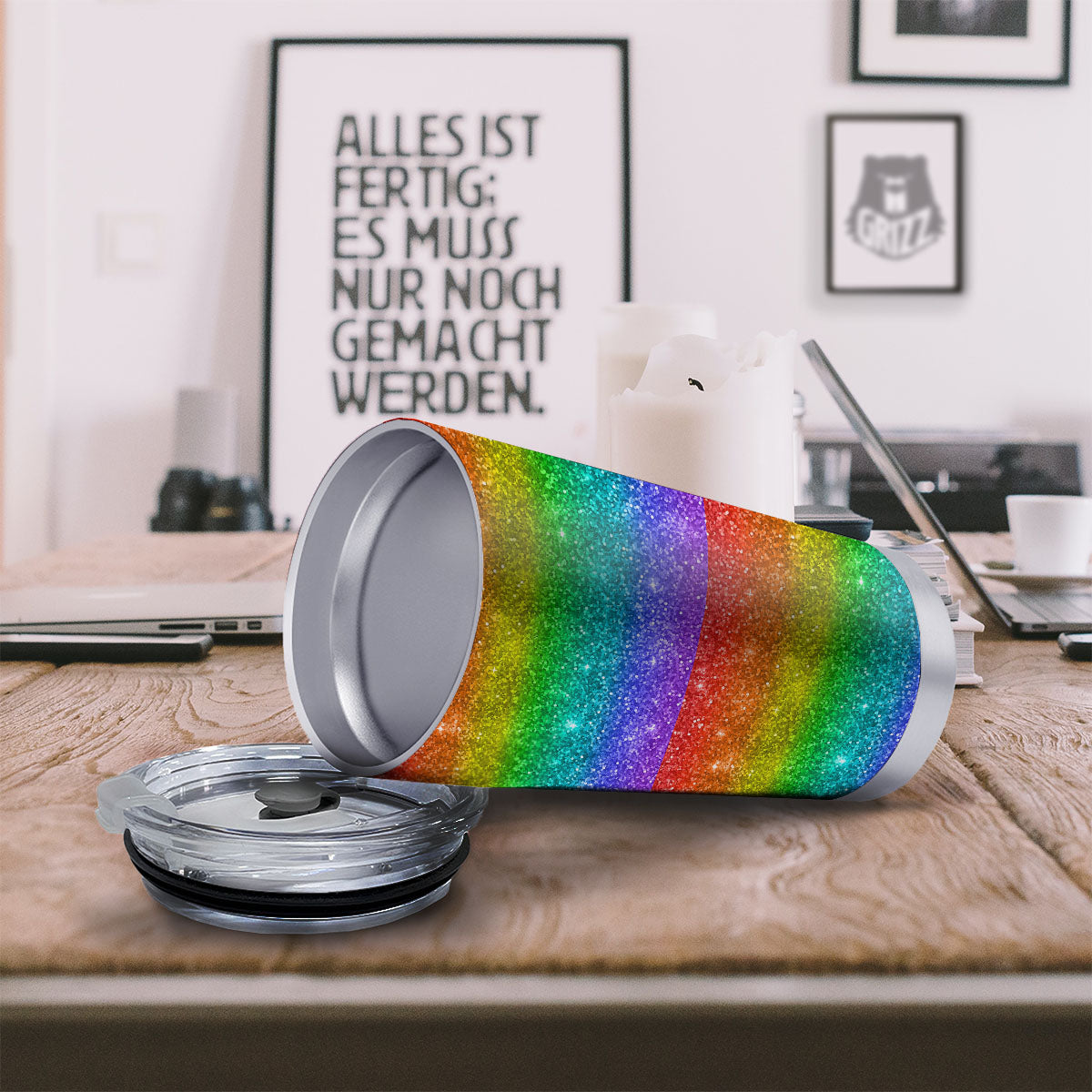 Glitter Rainbow Print Pattern Tumbler-grizzshop