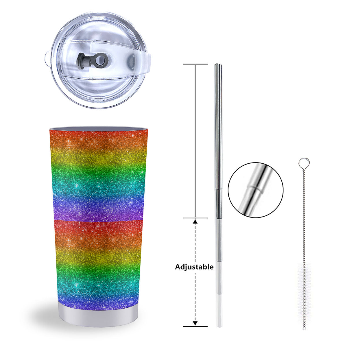 Glitter Rainbow Print Pattern Tumbler-grizzshop