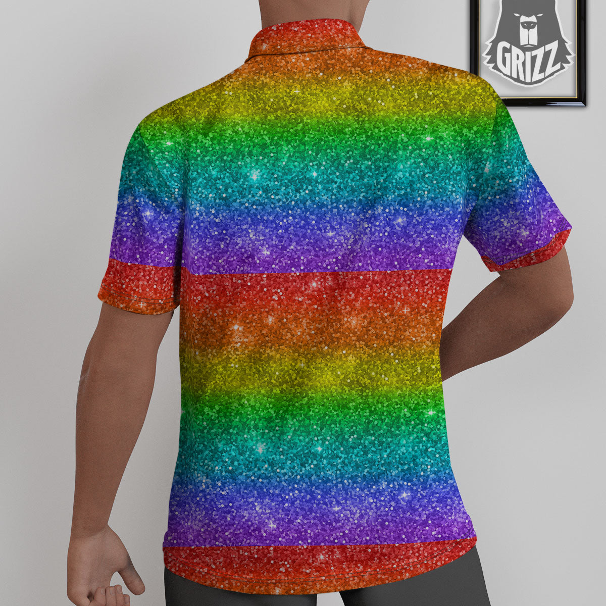 Glitter Rainbow Print Pattern Untucked Shirts-grizzshop