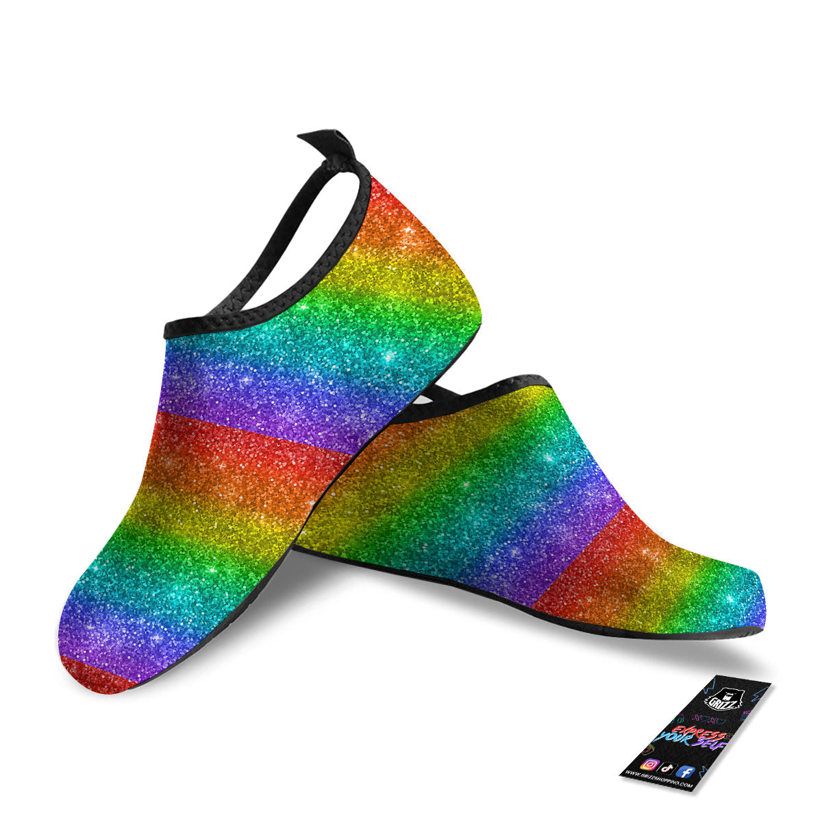 Glitter Rainbow Print Pattern Water Shoes-grizzshop