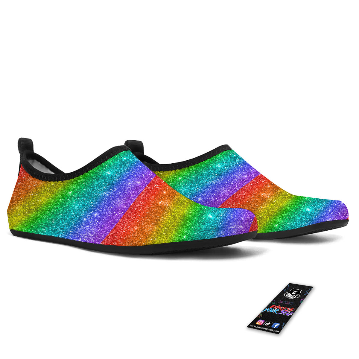 Glitter Rainbow Print Pattern Water Shoes-grizzshop